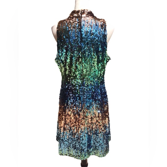 Aidan Mattox Sequin Halter Shift Dress - Blue and Green - Picture 6 of 11